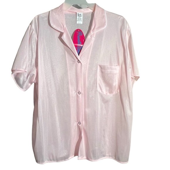 New Womens Private Moments Pink Pajama Set Size 1XL Plus Size Nylon Button Front - Picture 2 of 8